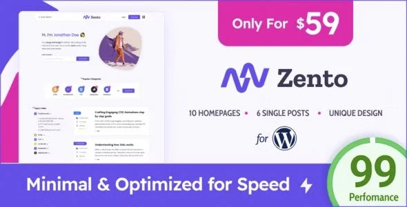 Download Zento-Free Premium Modern Lightweight Blog Theme for Creative Professionals Digital Artists