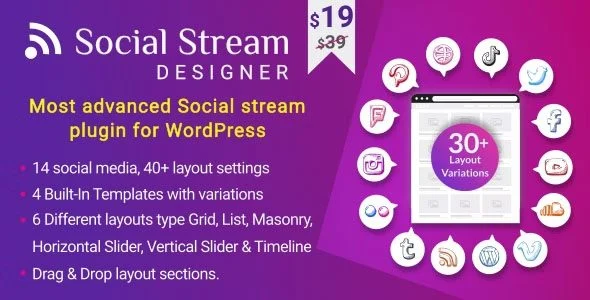 Download Social Stream Designer-Instagram Facebook Twitter Feed-Pinterest LinkedIn Social Media Marketing