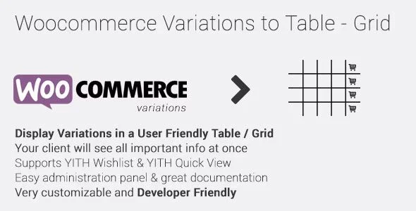 Download Woocommerce Variations to Table - Convert to Table - Easy Display - Fast Loading - Premium