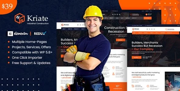Download Kriate-Industrial Construction Theme-Full Functionality-Building Interior Design Free Premium